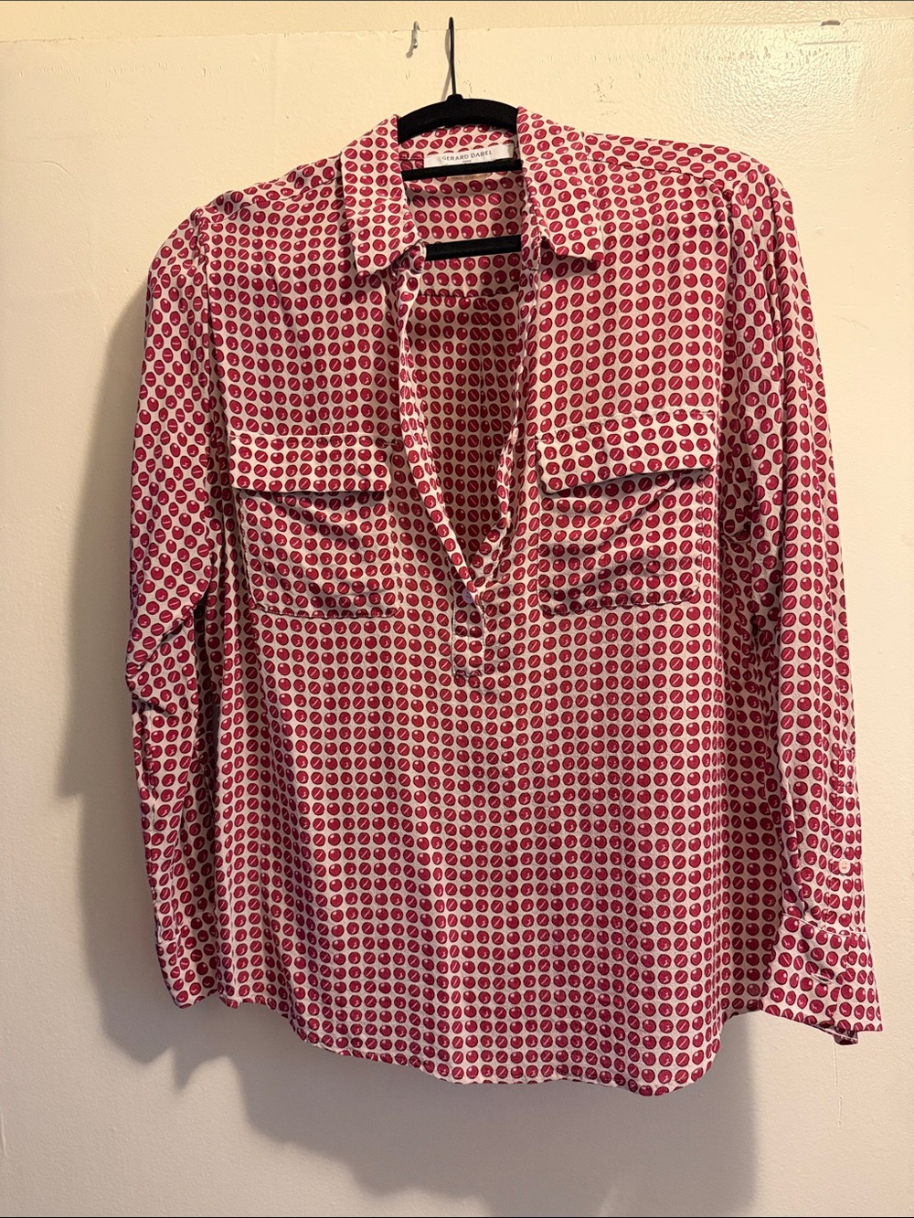 Gerard Darel Pink and White Patterned Button-Down Blouse